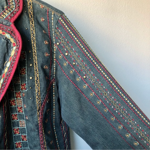 CHICO’S 100% Cotton Embroidered Boho Two Button Up Jacket - Picture 9 of 16